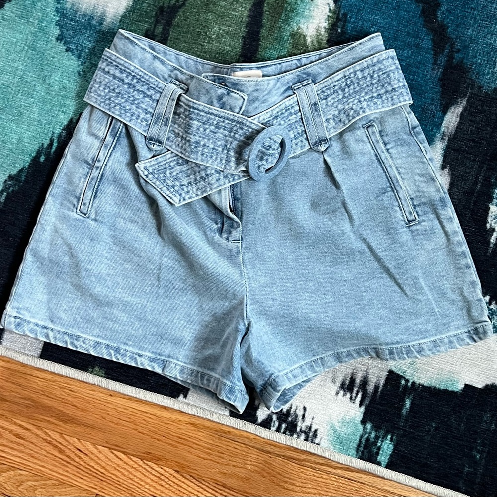 Sezane Light Blue High Waist Women Shorts